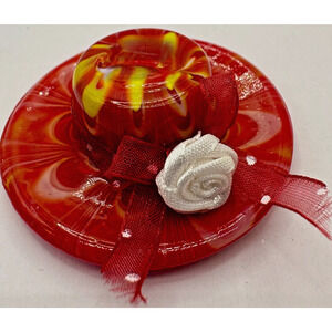 Fitz & Floyd Summer in Paris 2004 Art Glass Menagerie Small Red White Yellow Hat